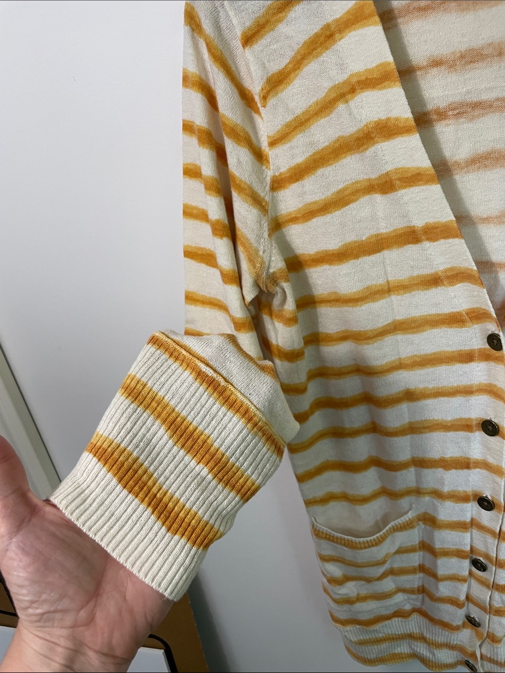 Lucky Brand Striped V-Neck Button Up Lightweight Long Sleeve Cardigan Size M - Picture 3 of 10